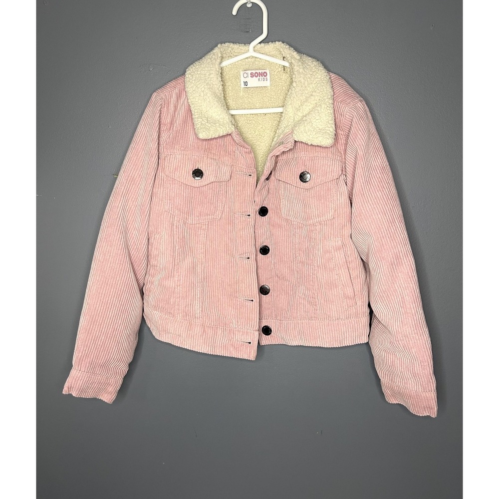 Ci Sono Kids Trucker Jacket Girls 10 Pink Corduroy Sherpa Lined Coat Shacket